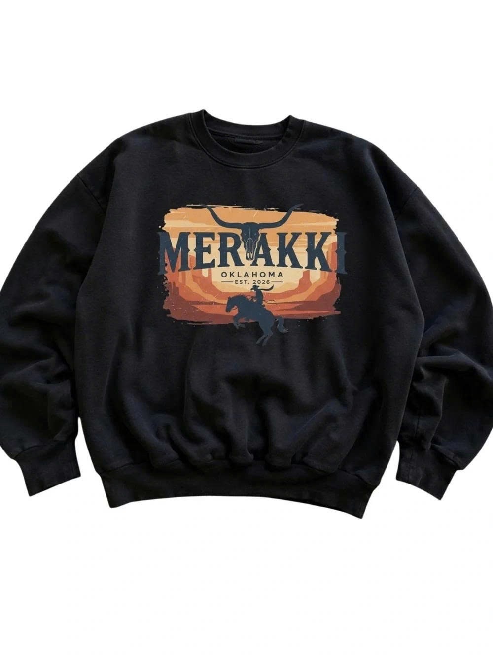 Black Short Sleeve Tee with MERAKKI Sunset Rodeo Graphic